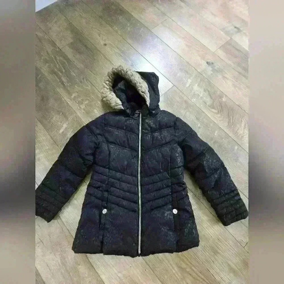 MICHAEL KORS girls  7/8 black and gold winter hooded jacket - Picture 1 of 16
